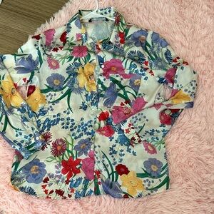 Zara Multicolor Floral Button-Down Shirt Silk like material